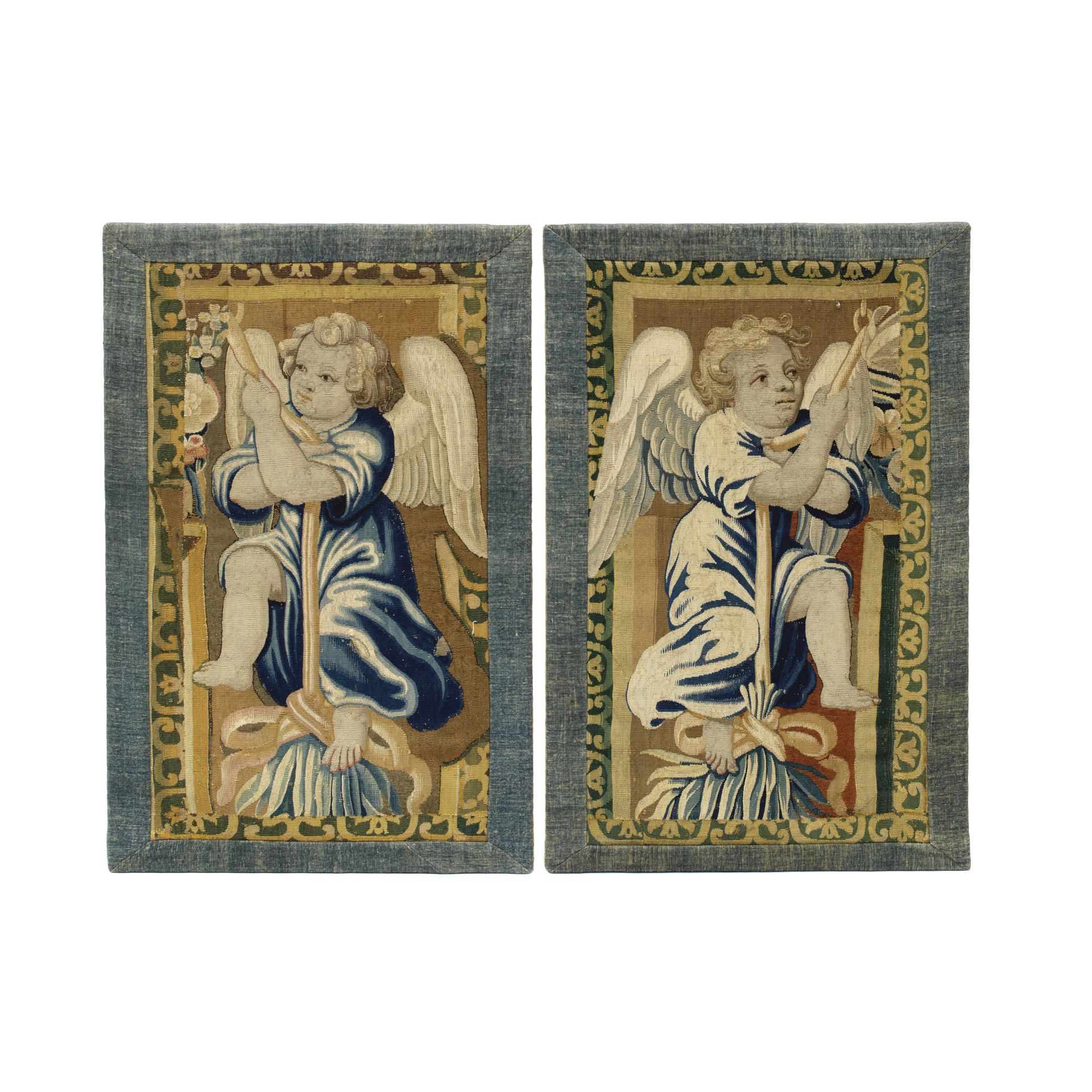 A pair of Flemish tapestry fragments 17th/ 18th century