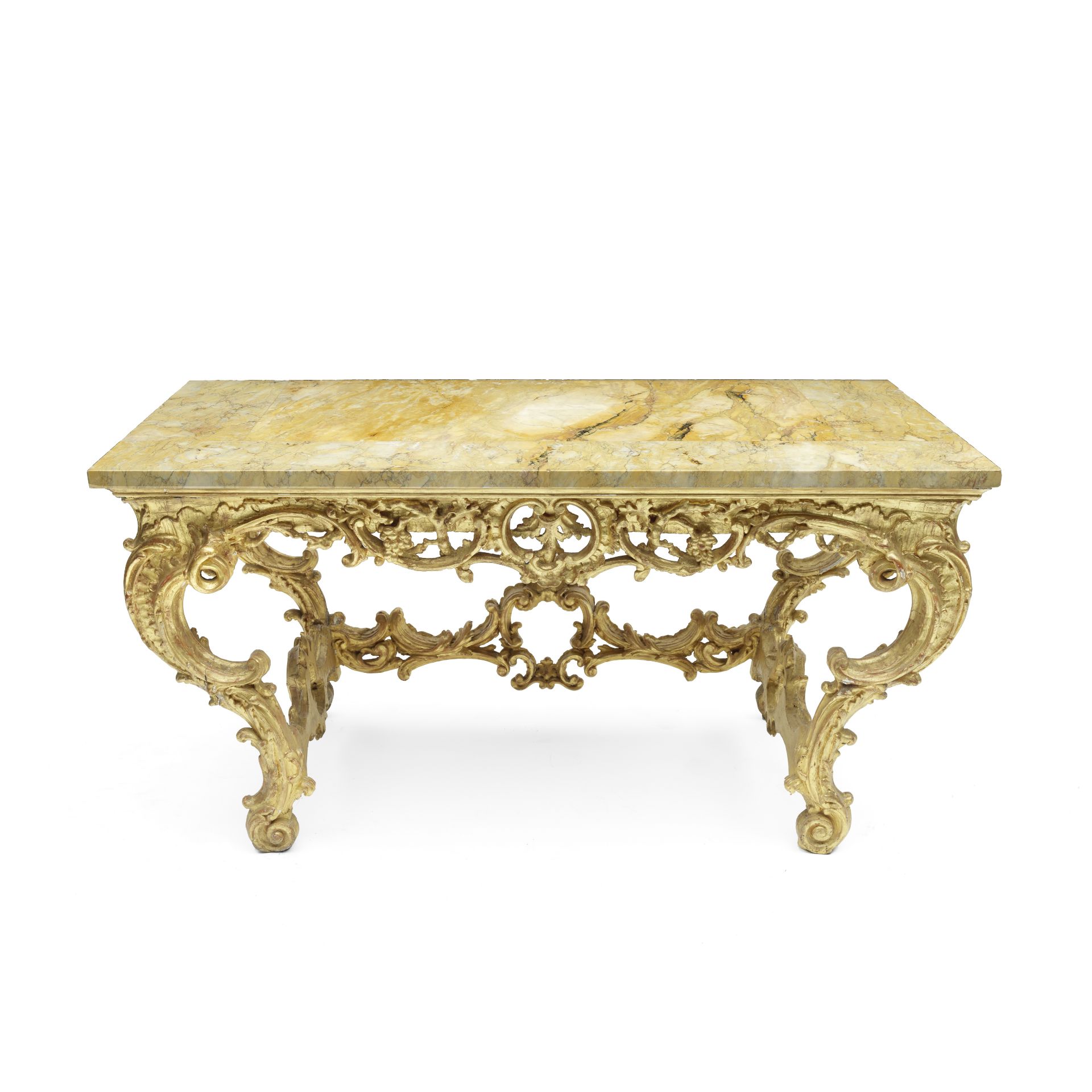 A carved giltwood console table Italian, 18th century