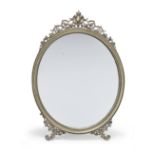 A late 19th Century oval silvered dressing table mirrorApparently unmarked, probably Austrian