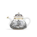 A rare Meissen Hausmaler teapot and cover, the porcelain early 1720s, the decoration probably cir...