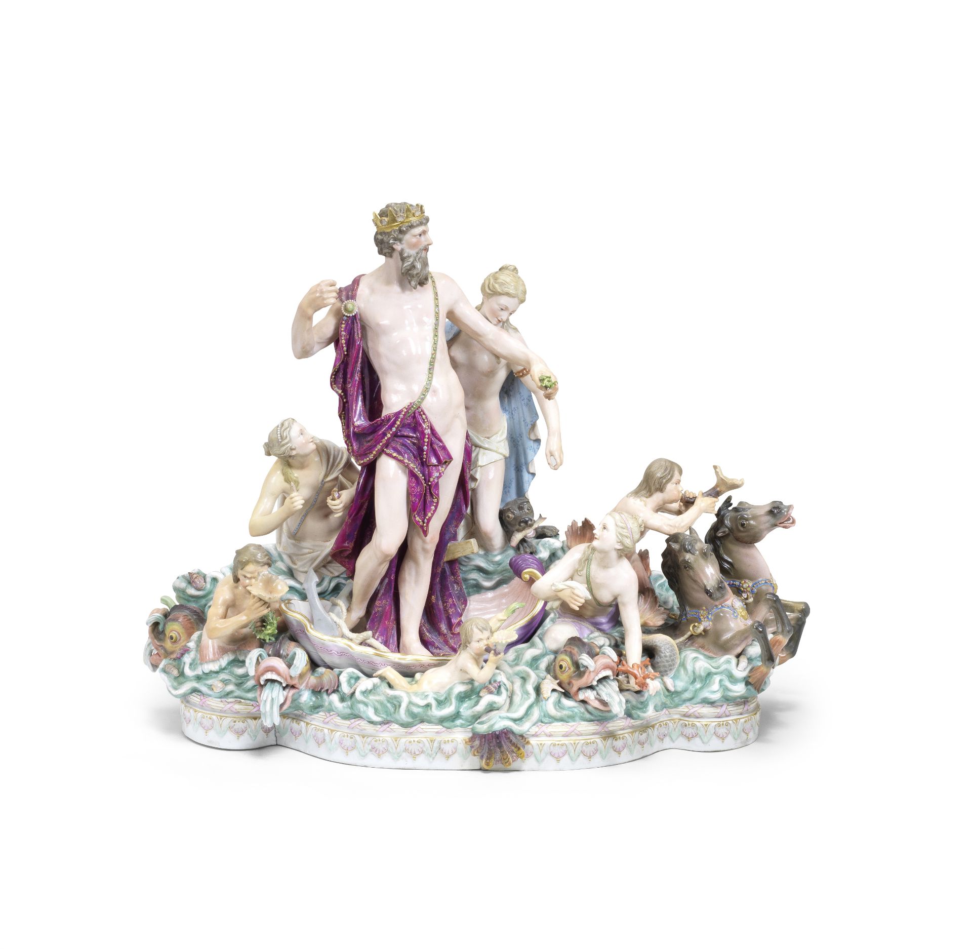 A pair of Meissen large groups of Amphitrite's Triumphal Procession and Neptune and Thetis, late ...