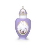 A Meissen lilac-ground Augustus Rex vase and cover, circa 1730