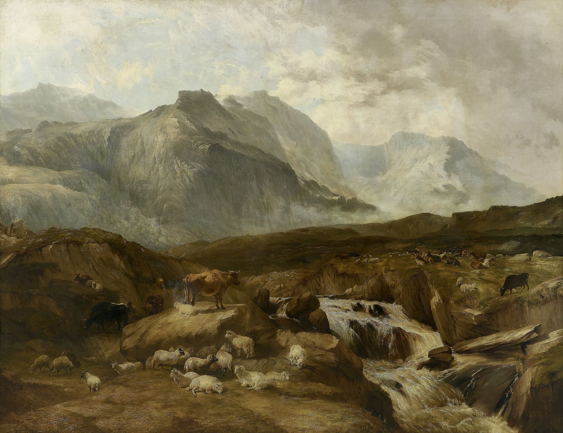 Thomas Sidney Cooper and Frederic Richard Lee, Mountain Scenery, North Wales, cm 127x162