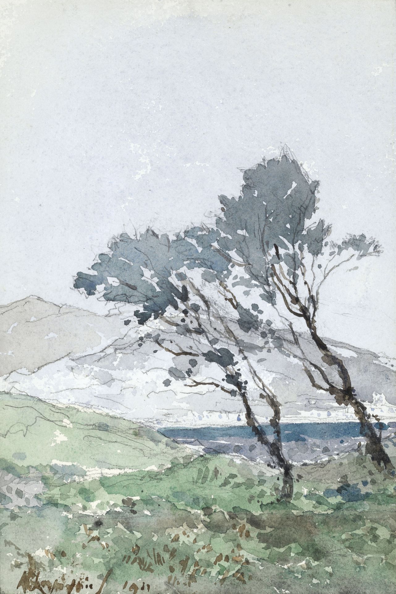 Henri Joseph Harpignies (French, 1819-1916) Pins au bord de la mer, environs d'Antibes