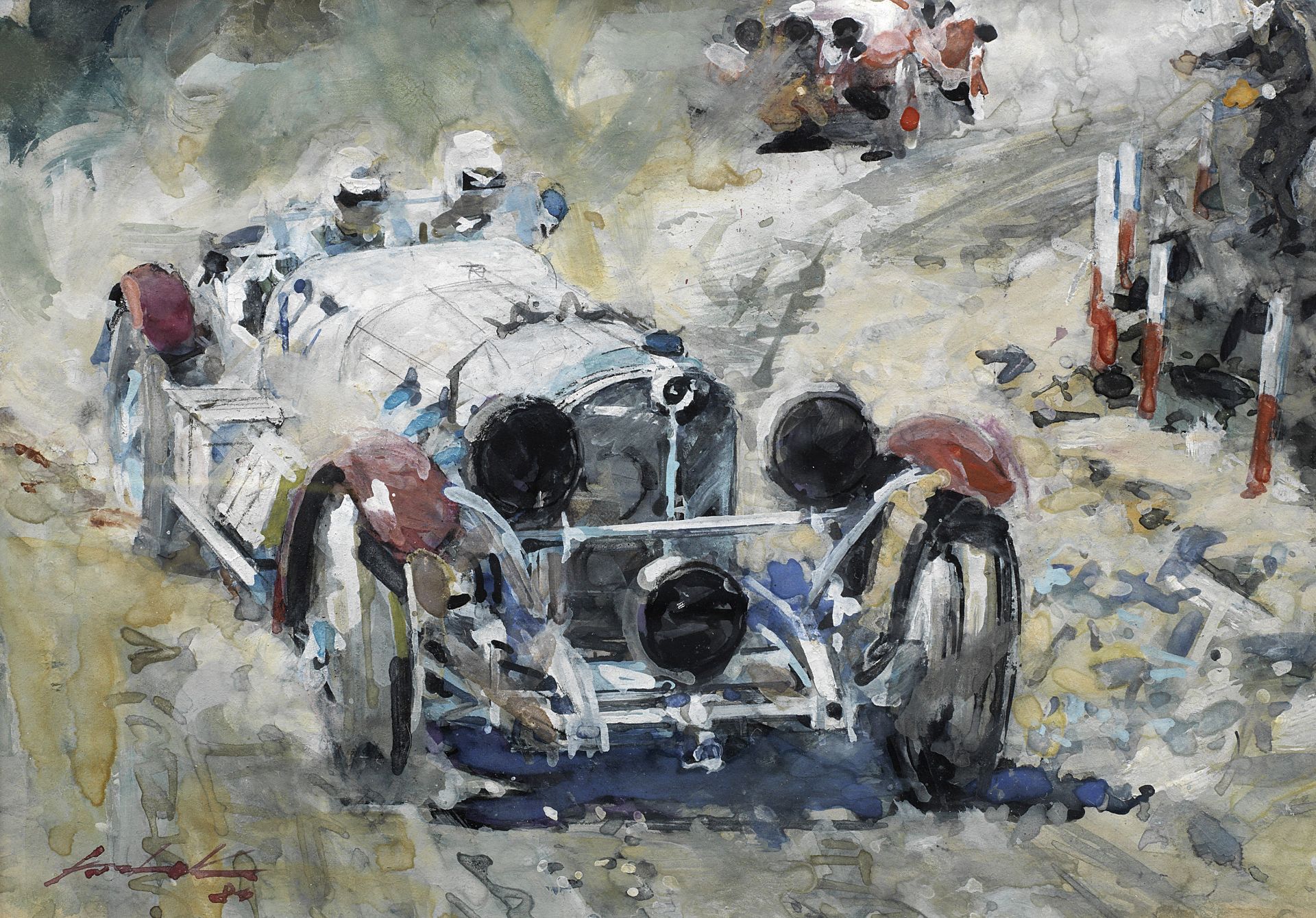 Walter Gotschke (German, 1912-2000), four original motor racing artworks, ((4))