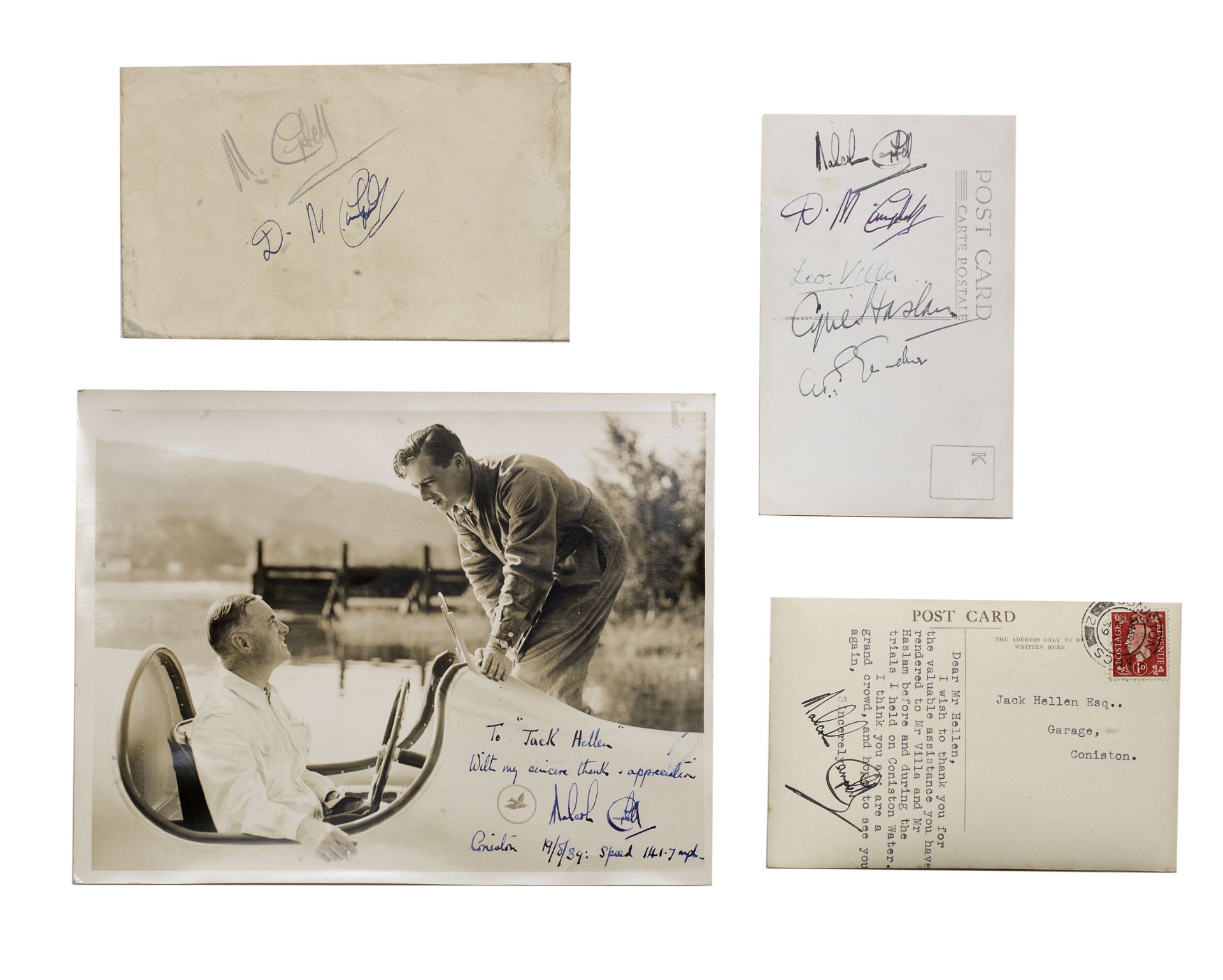 A collection of photographs and ephemera including signed items relating to the 'Racing Campbells...