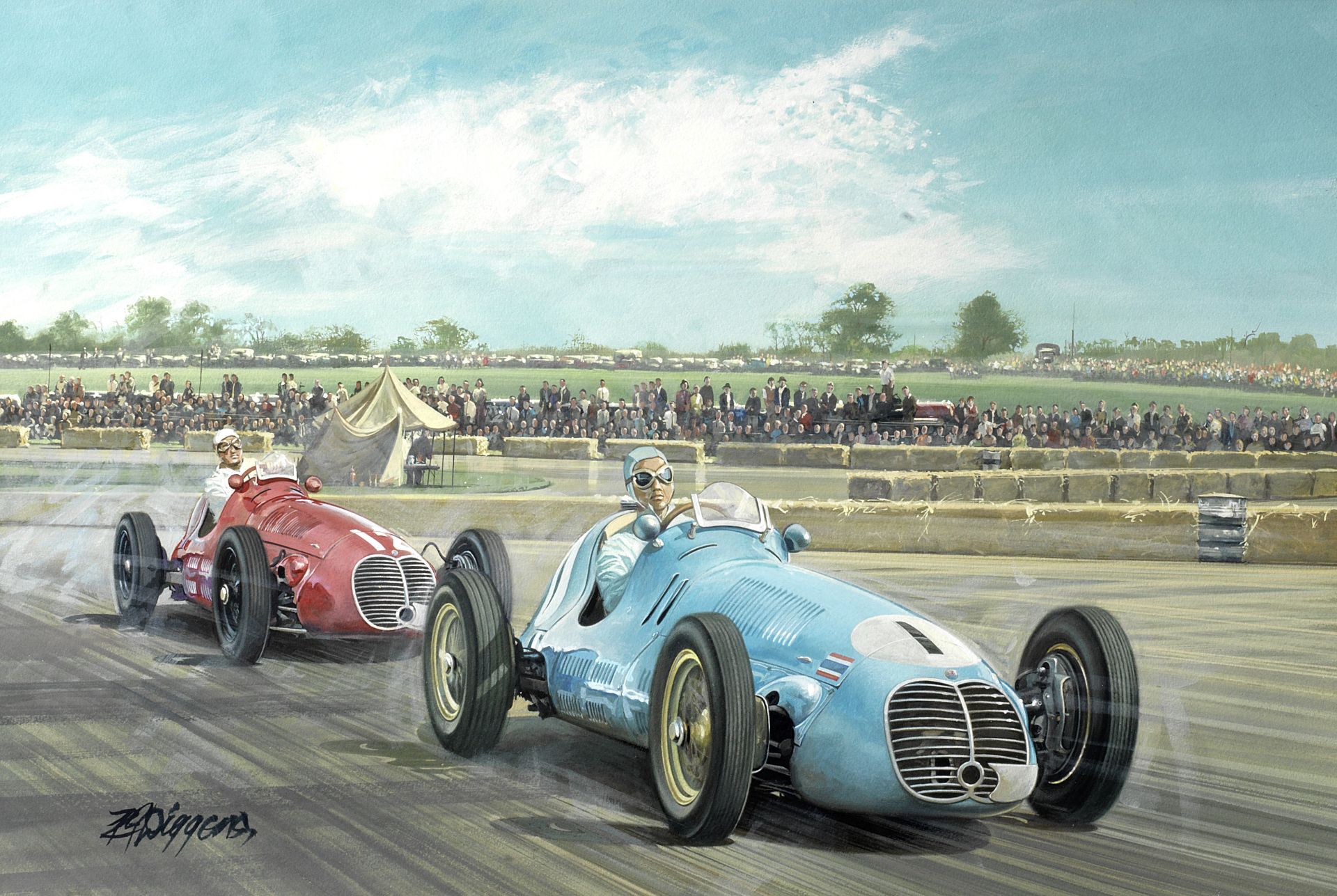 Rodney Diggens (British 1937-), 'Follow-My-Leader - 1949 British Grand Prix', an original artwork,
