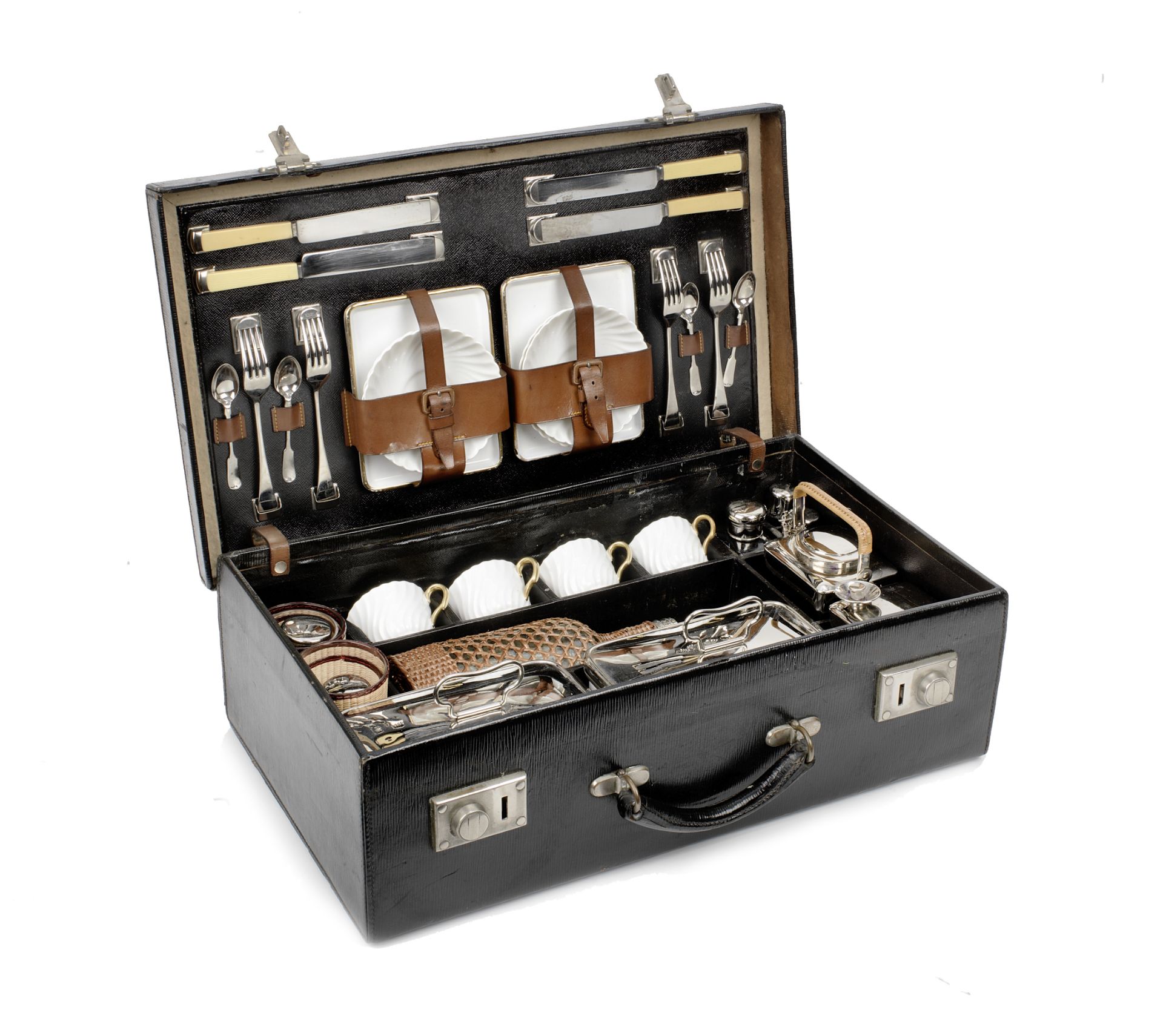 A cased picnic set for four persons by Drew & Sons, 1920s,