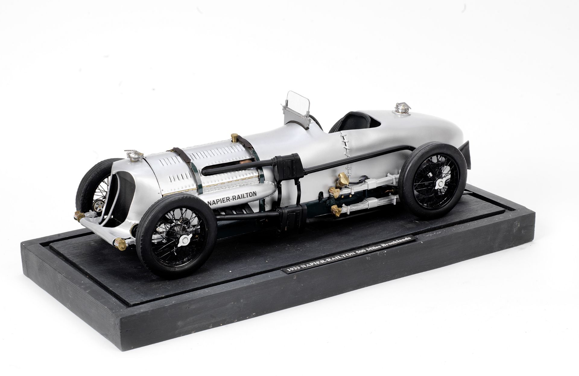 A 1:8 scale scratch-built model of the 1933 Napier-Railton 500 Miles Brooklands Lap Record car,