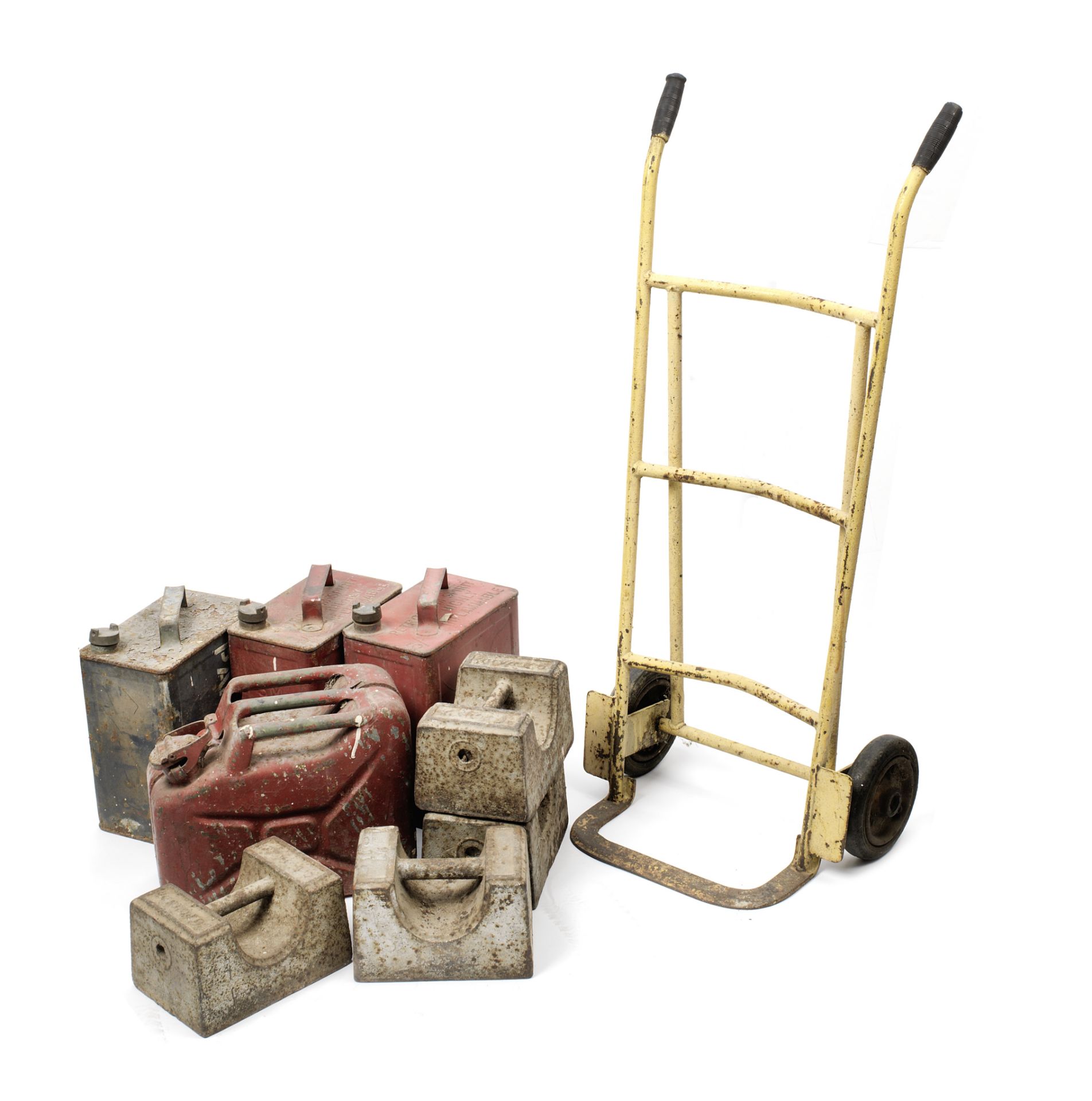 The Healey Works sack barrow, and other garage equipment,