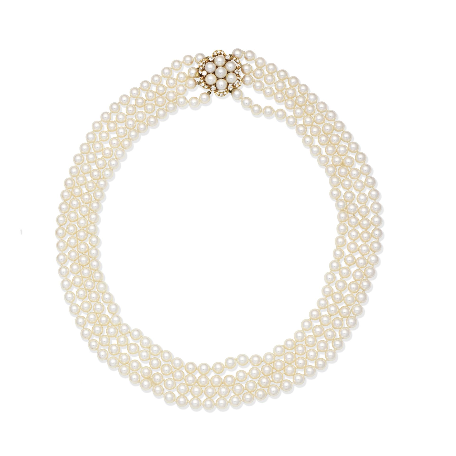 CULTURED PEARL AND DIAMOND-SET NECKLACE