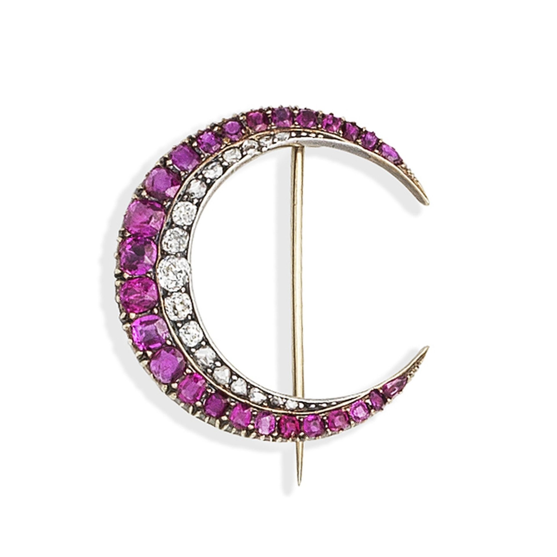 RUBY AND DIAMOND CRESCENT BROOCH,