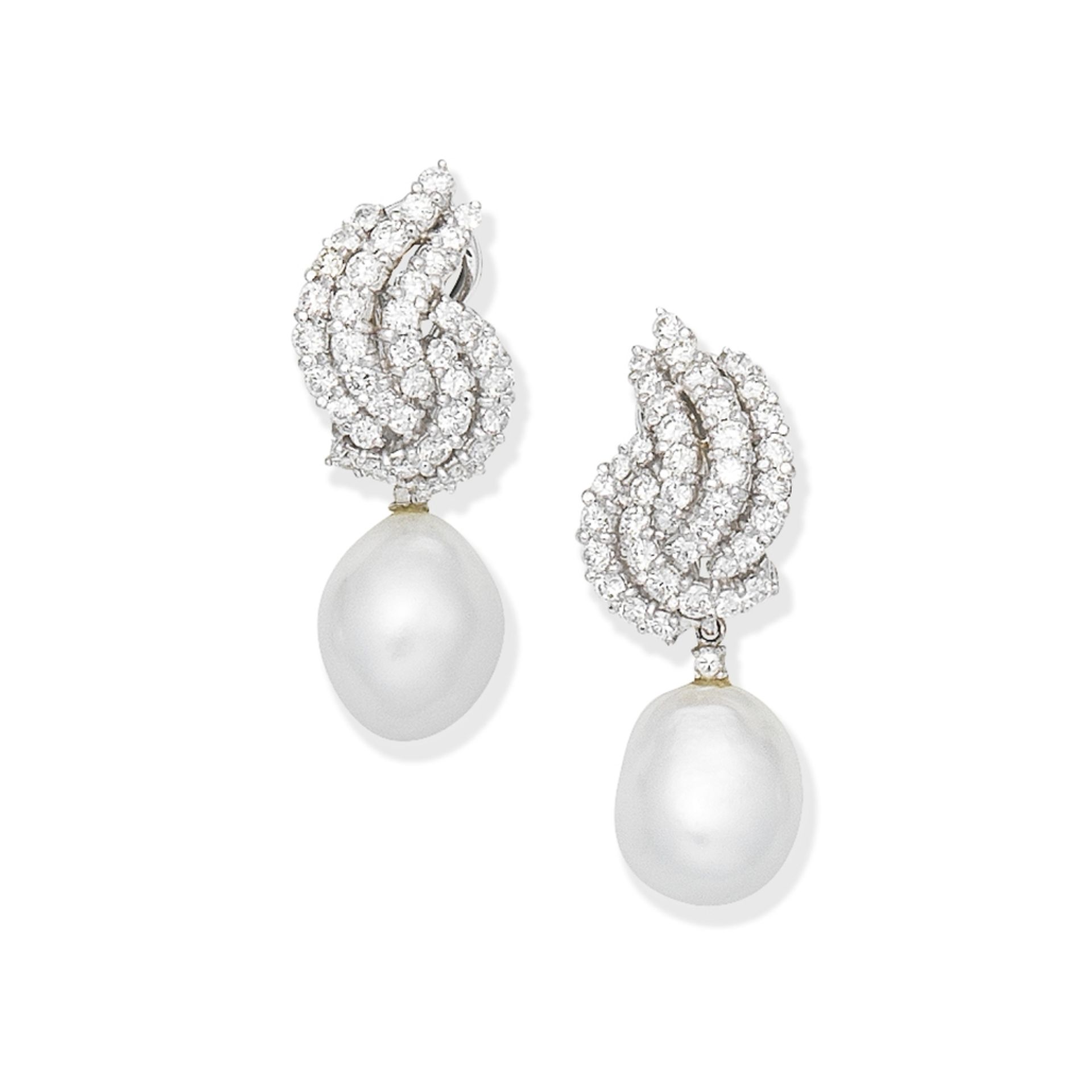 CULTURED PEARL AND DIAMOND EARRINGS