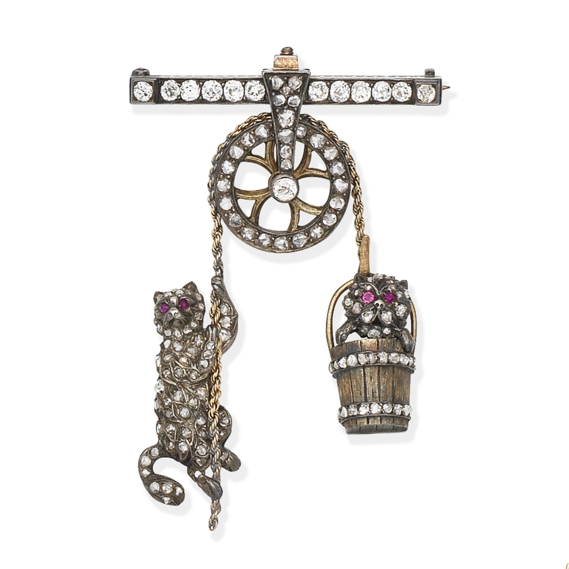 DIAMOND AND RUBY-SET NOVELTY BROOCH,