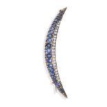 SAPPHIRE AND DIAMOND CRESCENT BROOCH,