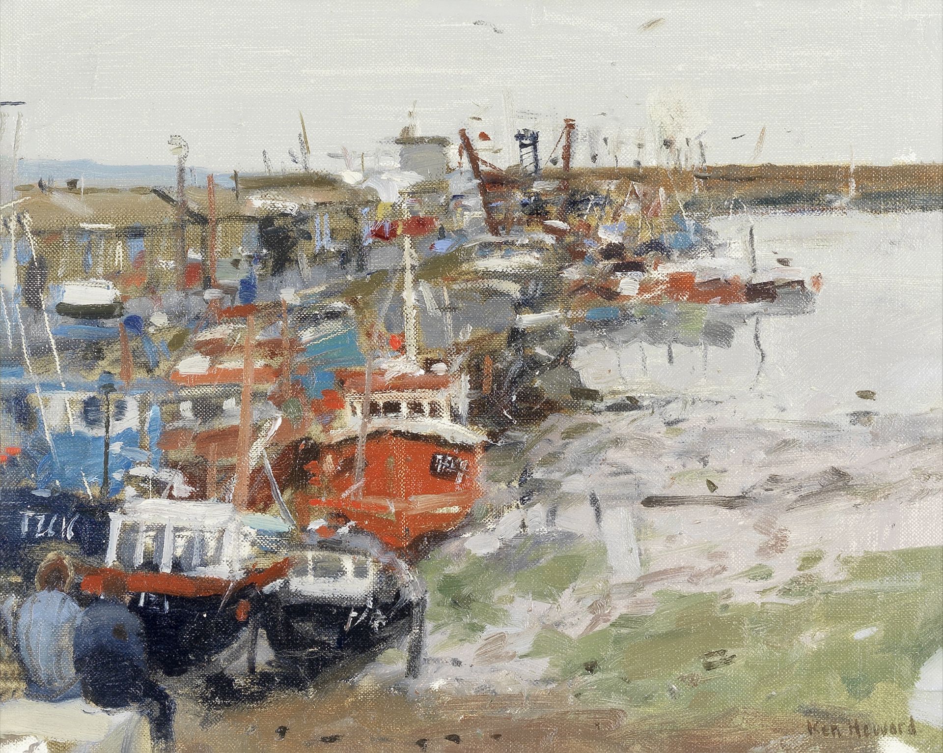 Ken Howard R.A. (British, born 1932) Boats in the Harbour