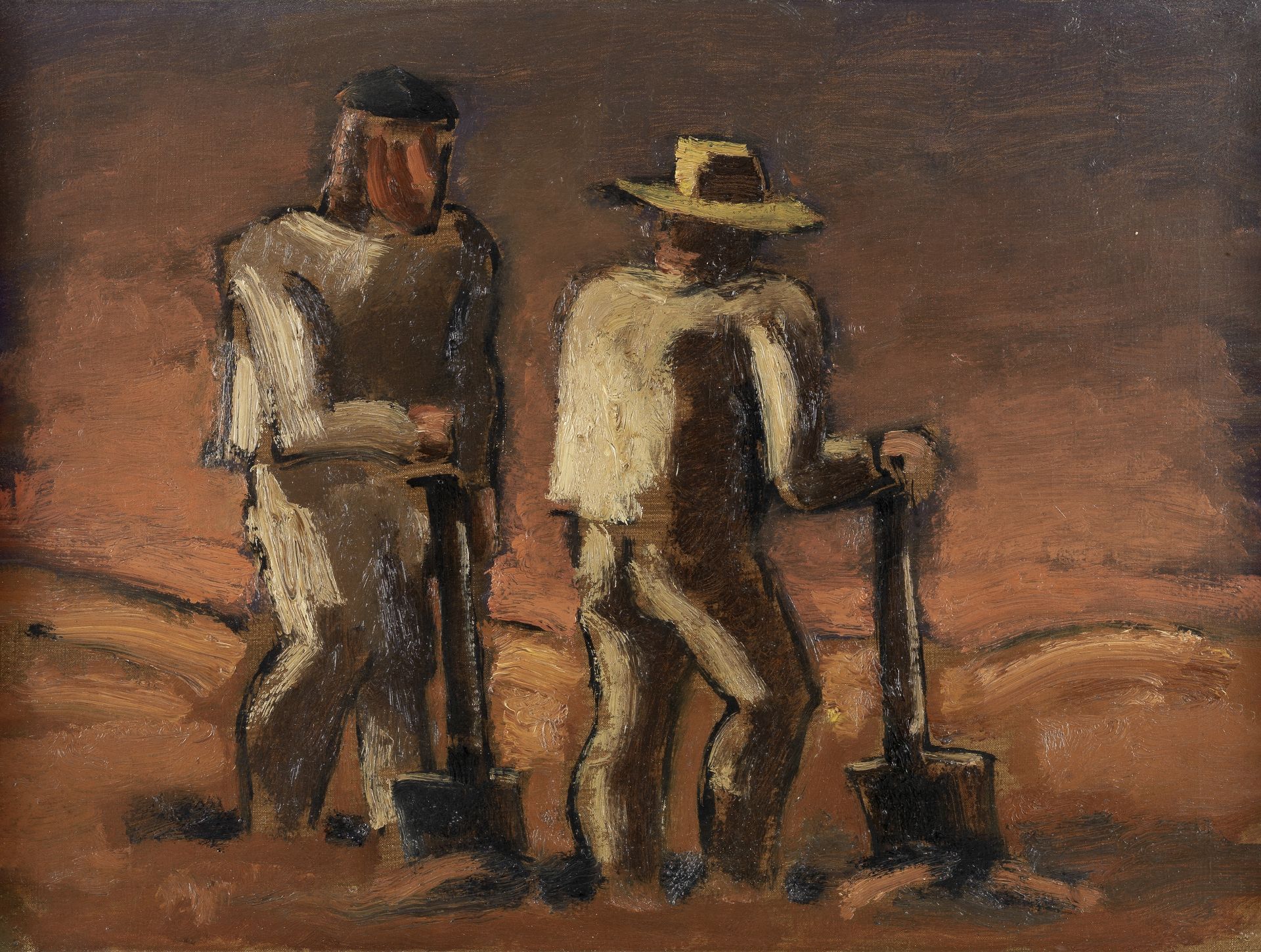 Josef Herman R.A. (British, 1911-2000) Men in the Field