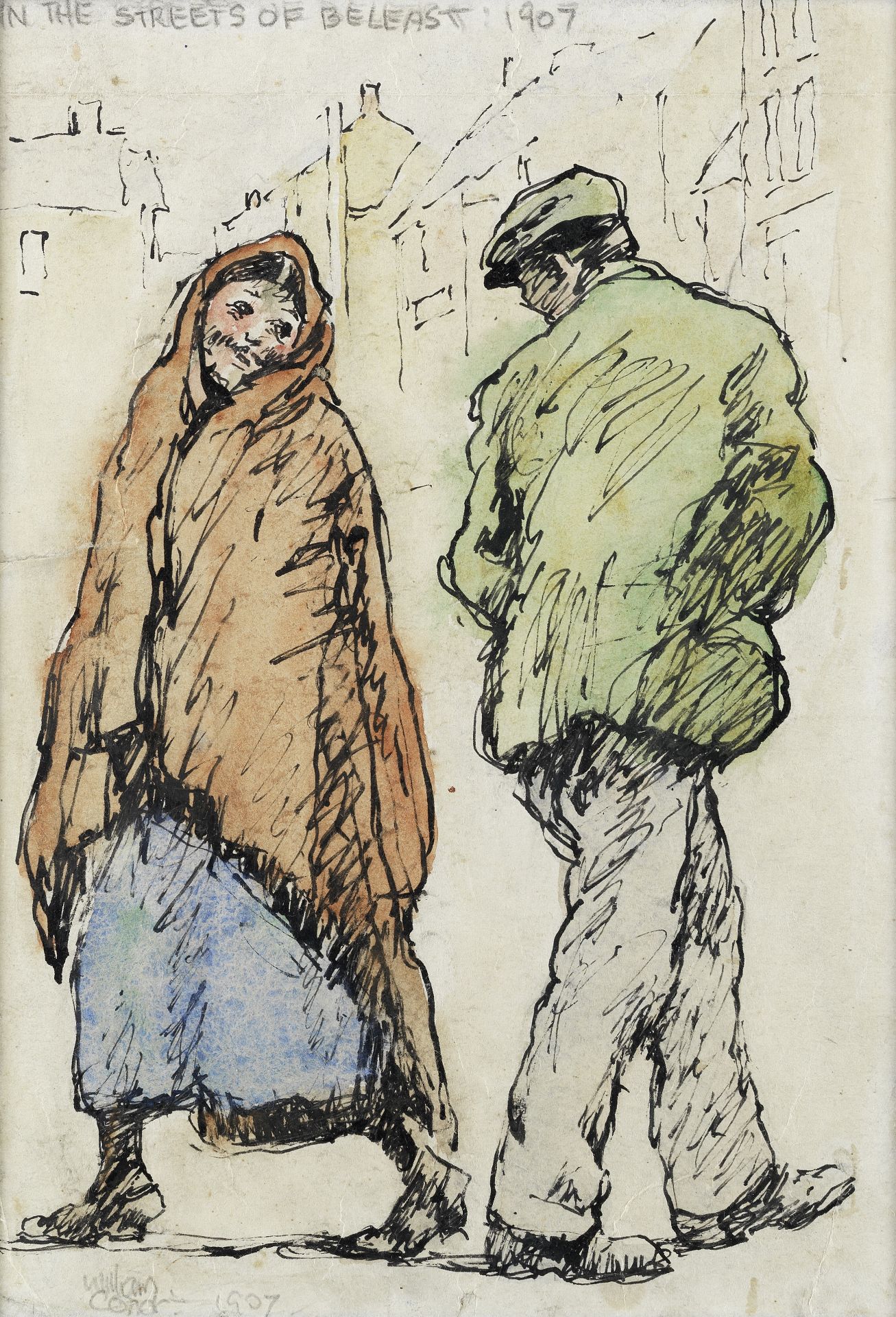 William Conor R.H.A., R.U.A. (Irish, 1881-1968) In the Streets of Belfast (together with a furthe...