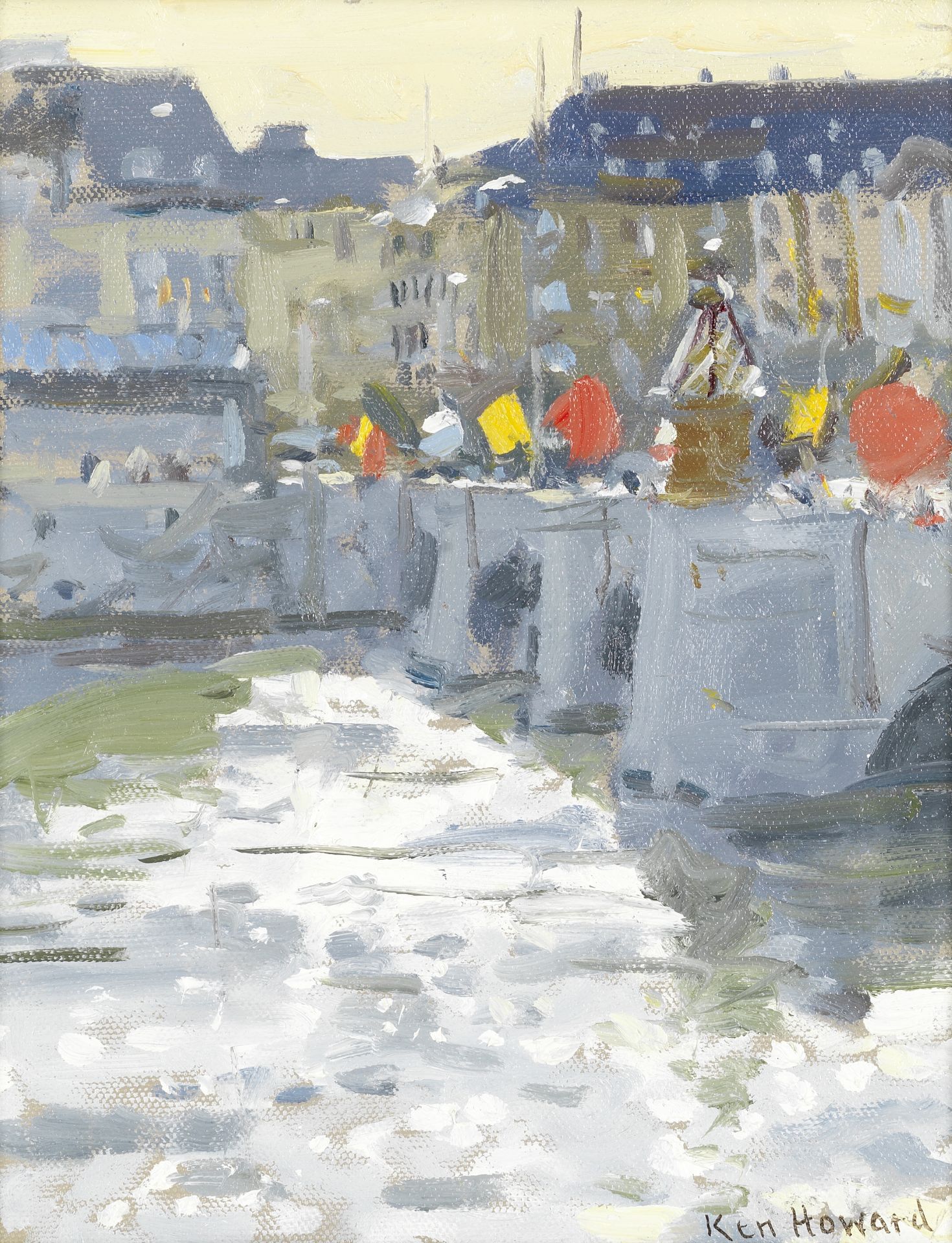 Ken Howard R.A. (British, born 1932) Basel Bridge, Afternoon Light Effect