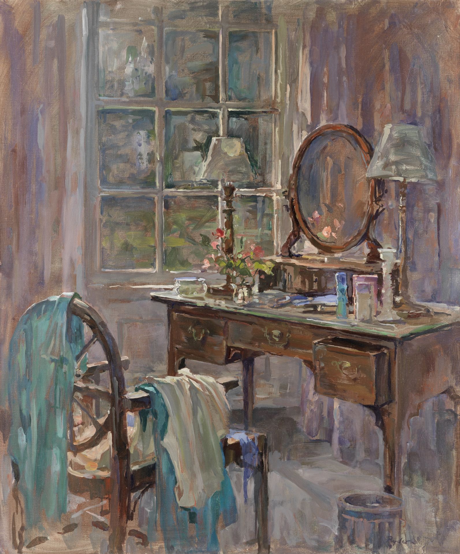 Susan Ryder R.P., N.E.A.C. (British, born 1944) The Sunlit Dressing Table