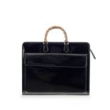 Black Patent Leather Bamboo Briefcase, Gucci, 1990s, (Includes detachable shoulder strap and dust...