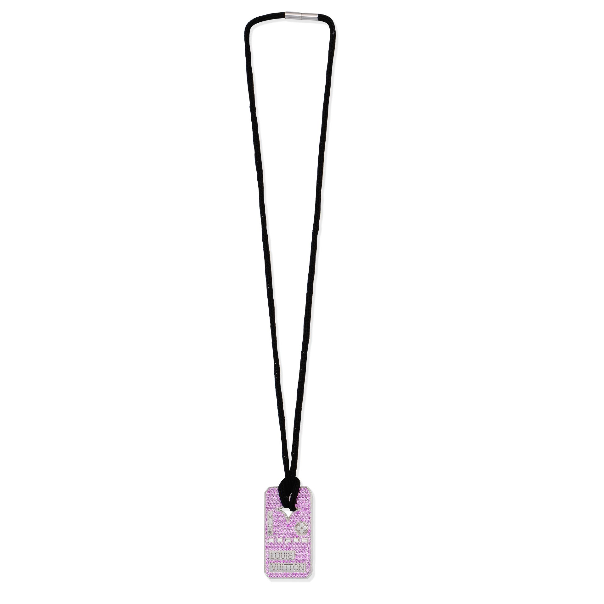 Pink Sapphire Set White Gold Dog Tag Necklace, Louis Vuitton, c. 2009, (Includes dust bag and ce...