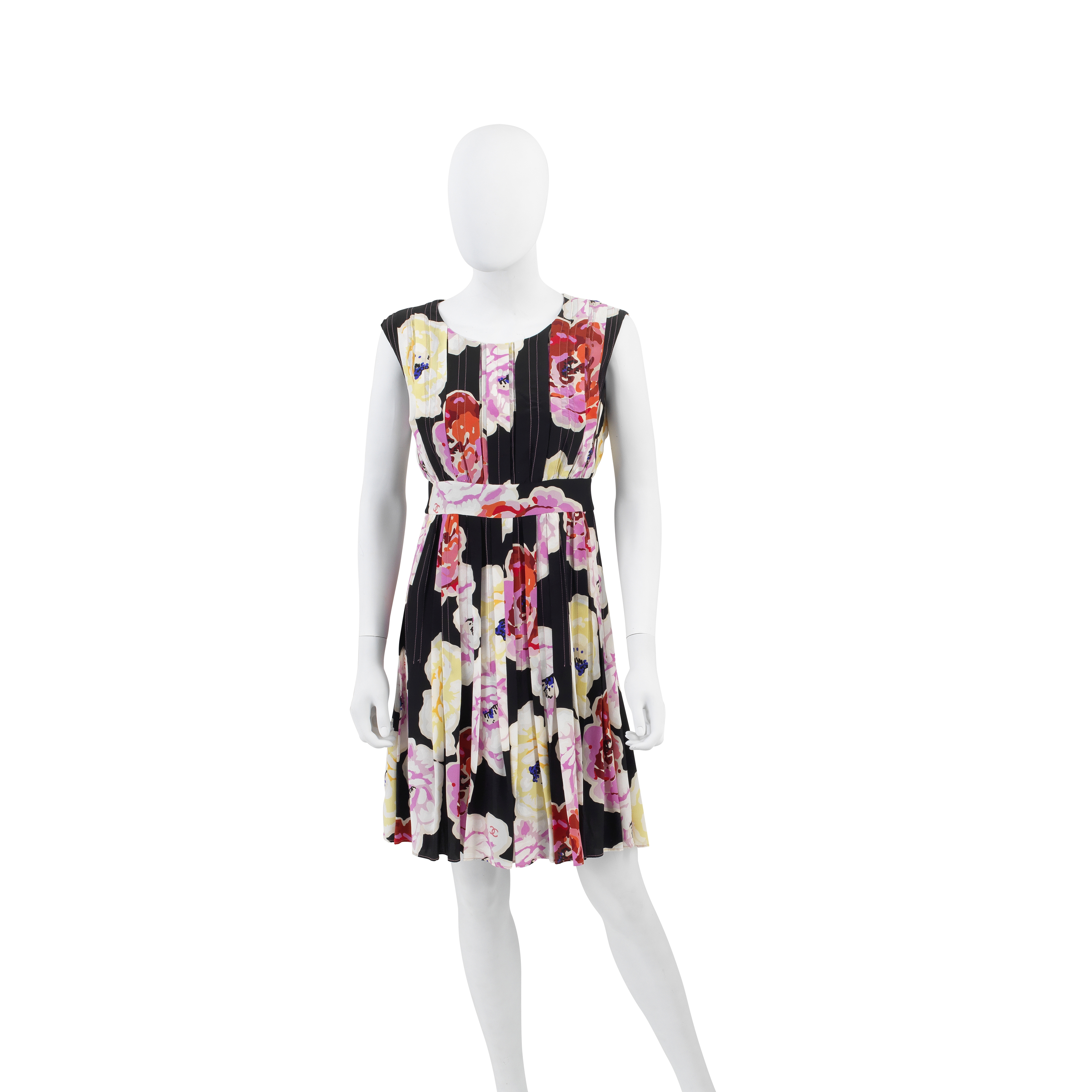 Pleated Floral Silk Dress, Chanel, 2000s,