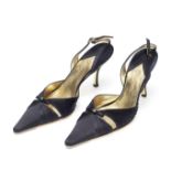 Black Silk Kitten Heels, Chanel, 1990s, (Includes dust bags and box)