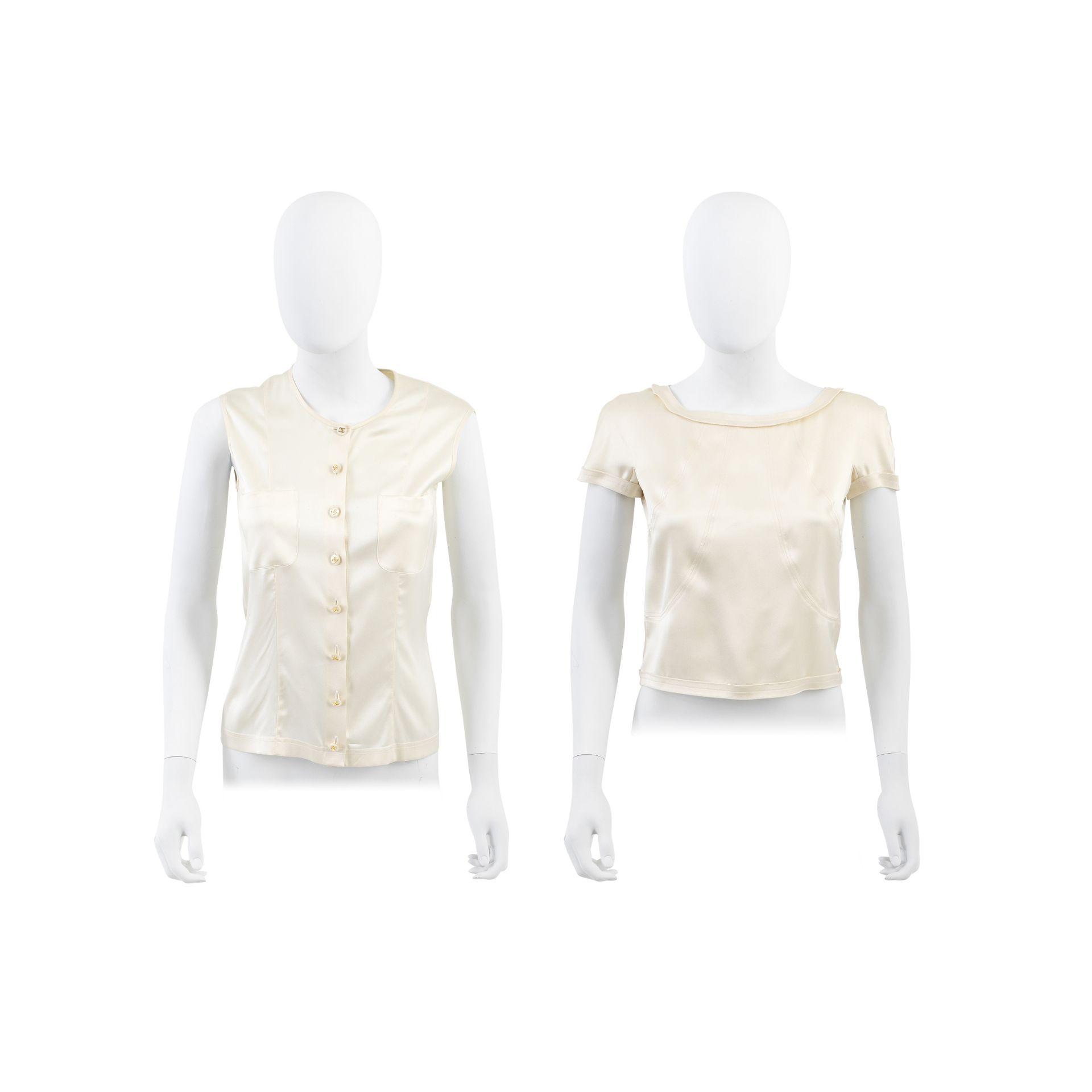 Two Cream Silk Tops, Chanel, 1980s and 2003,