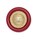 Red and Gold Tone Round Brooch, Chanel, c. 2018, (Includes box)