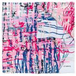 Pink And Blue Brushstroke Print Scarf, Chanel,