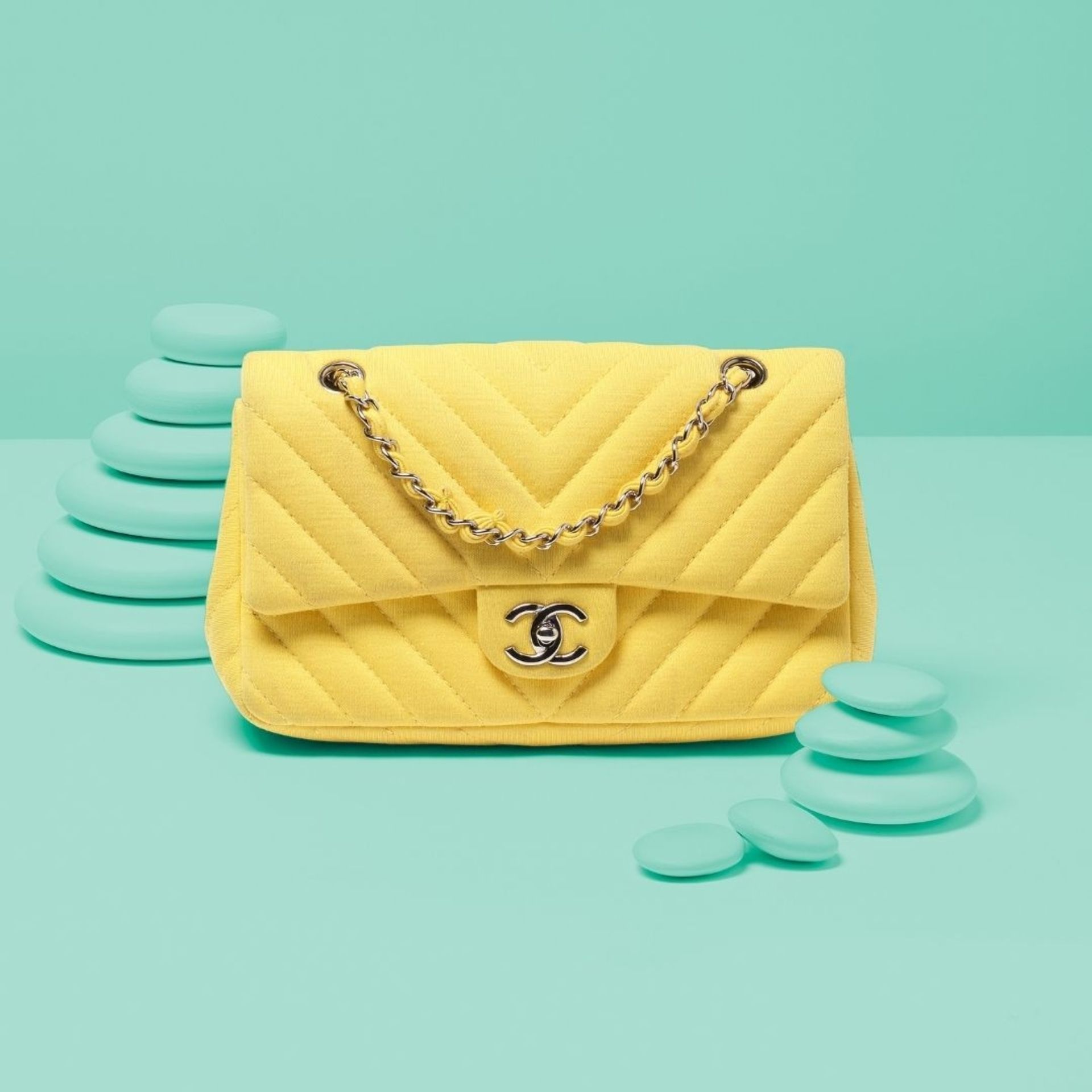 Yellow Jersey Chevron Flap Bag, Chanel, c. 2009-10, (Includes serial sticker)