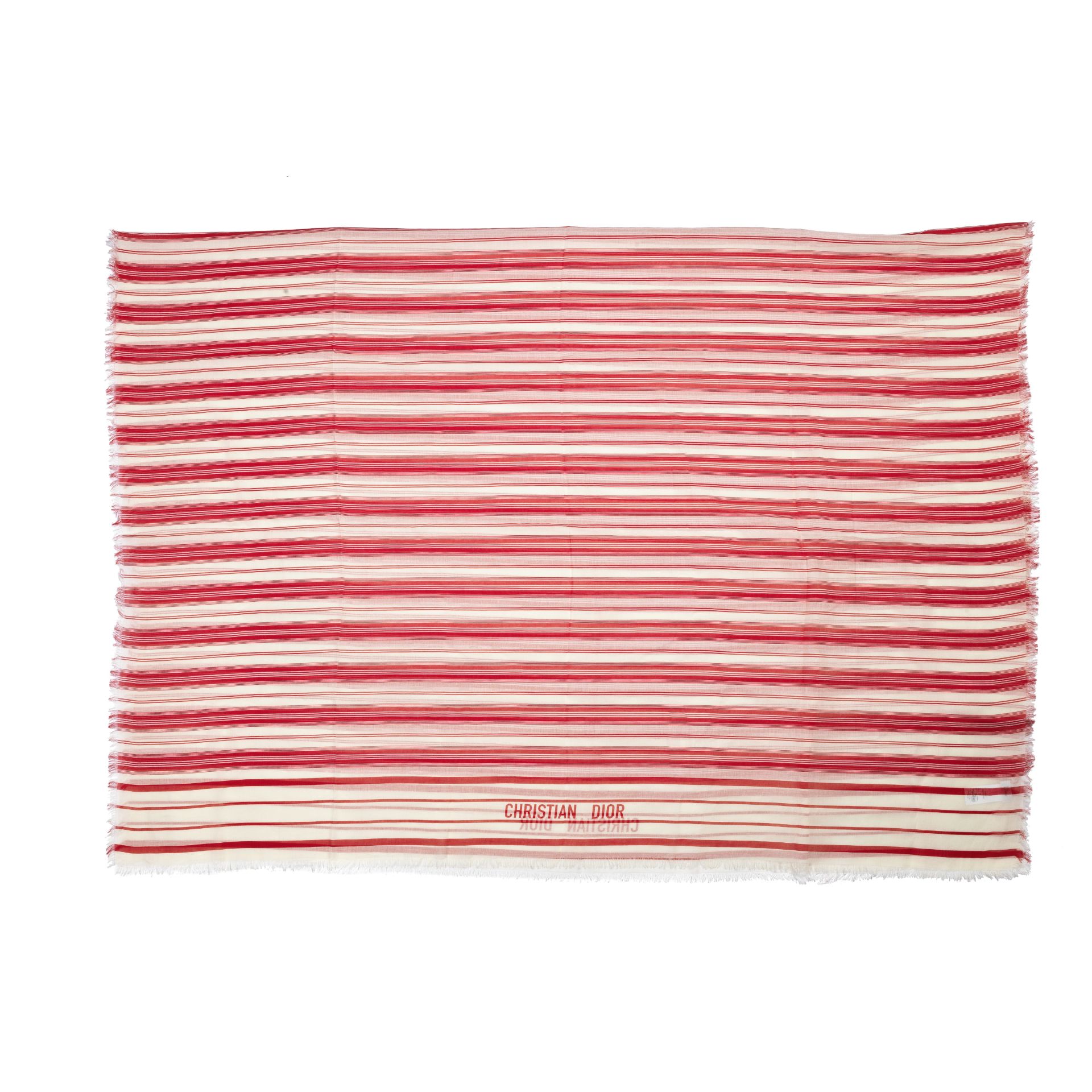 Red and White Striped Cotton Scarf, Christian Dior, (Includes original tag)