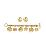 Gilt Bracelet and Earrings Medallion Set, Fendi, 1990s,