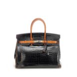 Black and Orange H Shiny Crocodile Birkin 35, Herm&#232;s, Limited edition 2007, (Includes padloc...