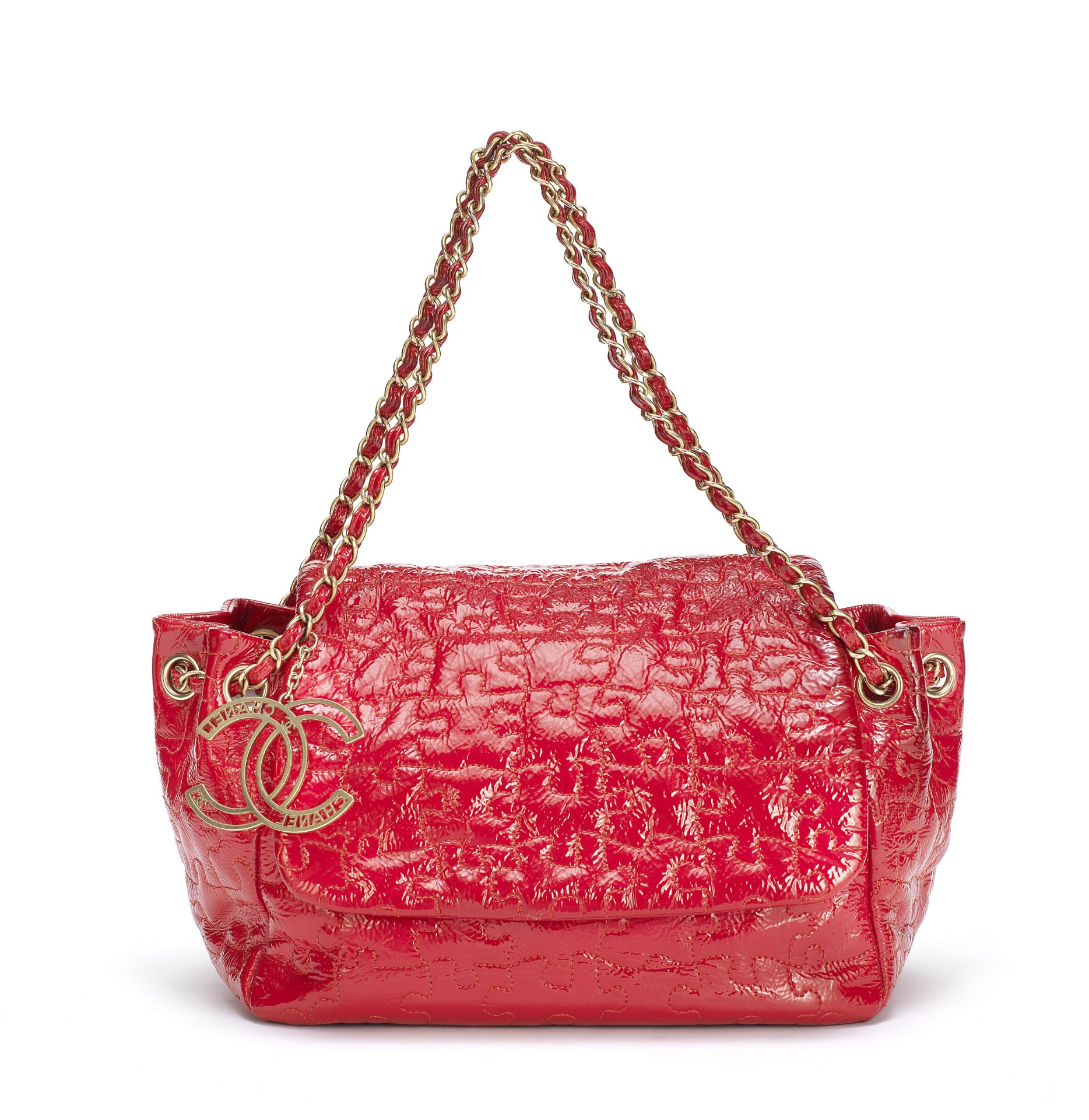 Red Patent Puzzle Flap Bag, Chanel, c. 2008-09, (Includes serial sticker)