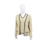 Cream Knitted V-Neck Top And Cardigan Twinset, Chanel,