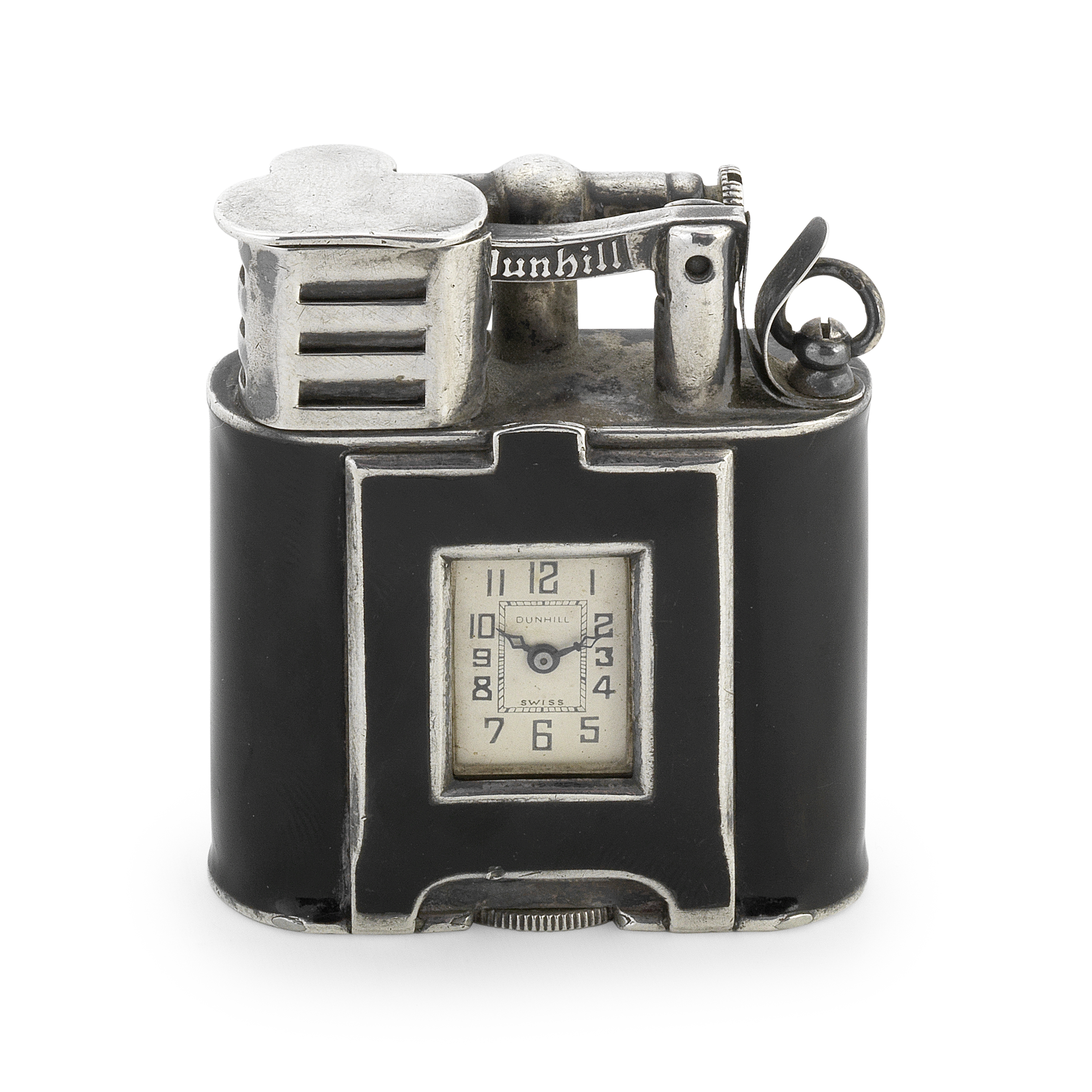 DUNHILL: a silver and enamelled 'unique pattern sports watch' lighter maker's mark for Alfred Dun...