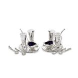 A pair of novelty Victorian silver cruets Richard Hodd & Son, London 1871, one spoon a later repl...