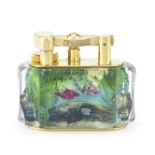 DUNHILL: a good gilt-plated and lucite 'Aquarium' lighter