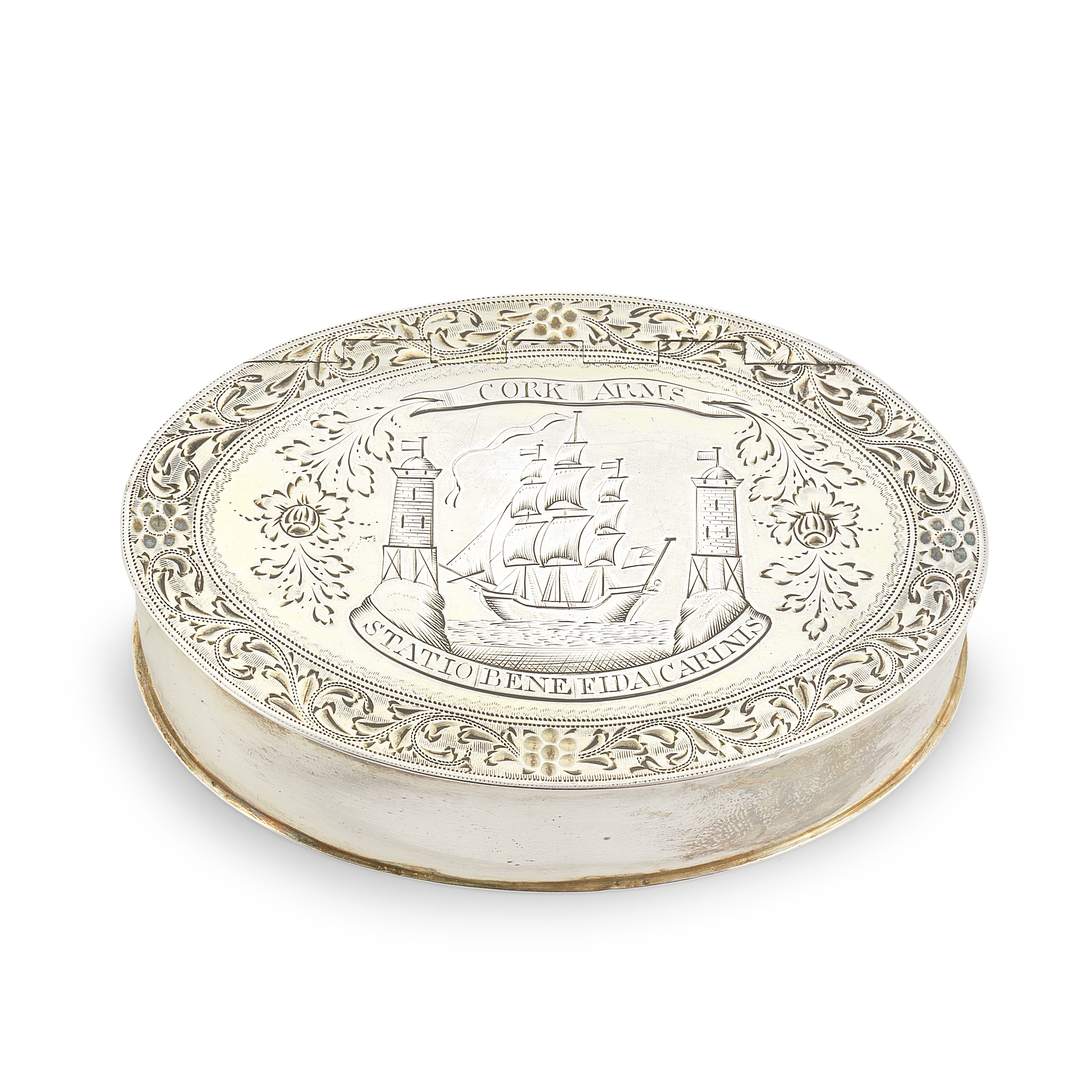 A rare George III Irish provincial silver-gilt freedom box Carden Terry & Jane Williams, Cork, st...