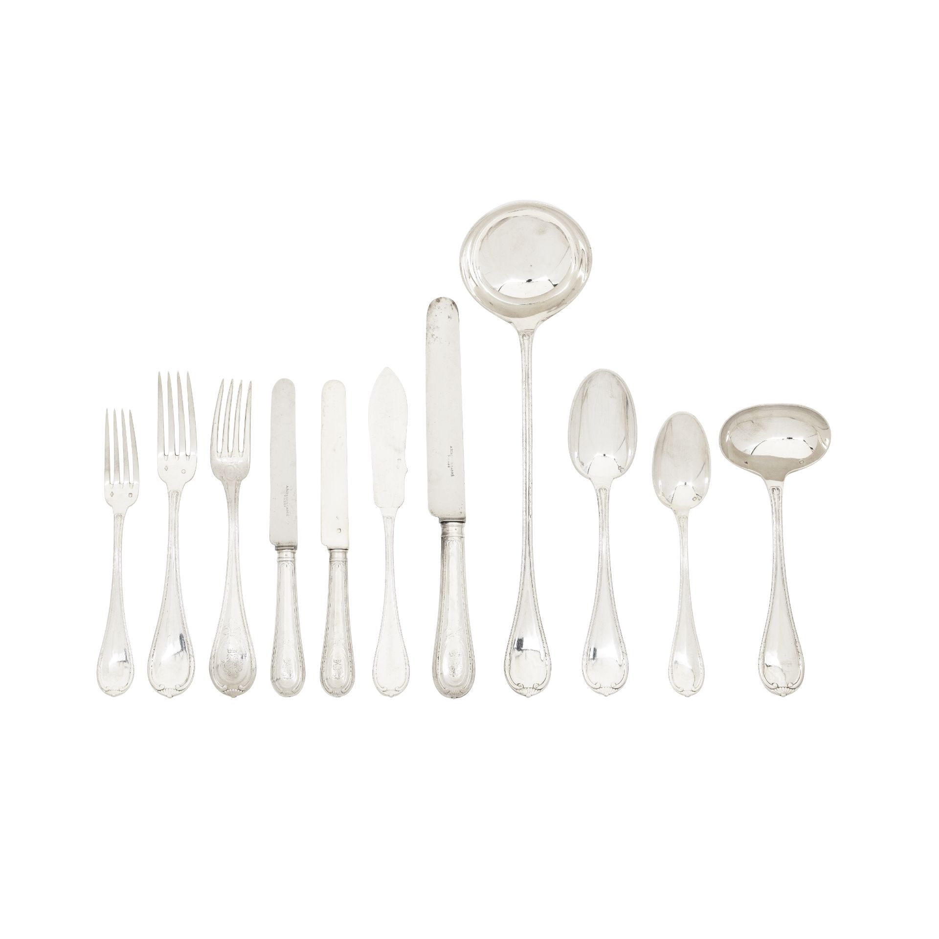 A French silver table service of flatware and cutlery first standard Minerva head mark, Risler & ...