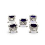 A matched set of five Victorian cast silver salts three maker's mark IW London 1841 / 1844, two W...