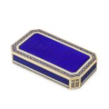 A late 18th/early 19th century German gold and enamelled snuff box marked with crowned cross laur...