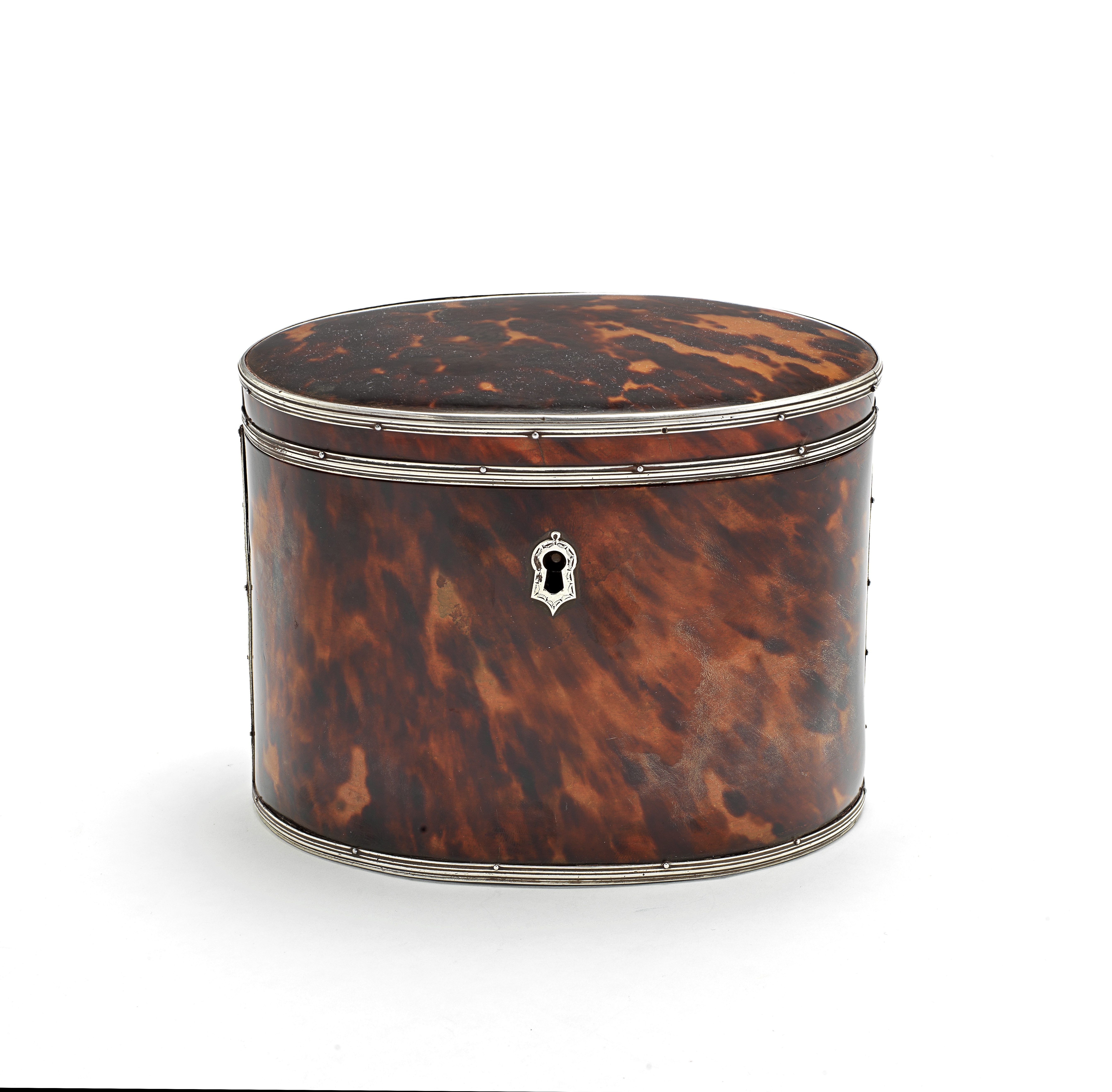 A late 18th / early 19th century silver mounted tortoiseshell tea caddy unmarked