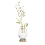 An Italian rock crystal, enamelled and yellow metal ornamental vase of lily of the valley Stampe...