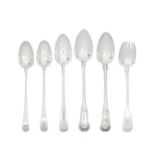 Six silver basting / serving spoons various makers, London and Dublin 1778 - 1845 (6)