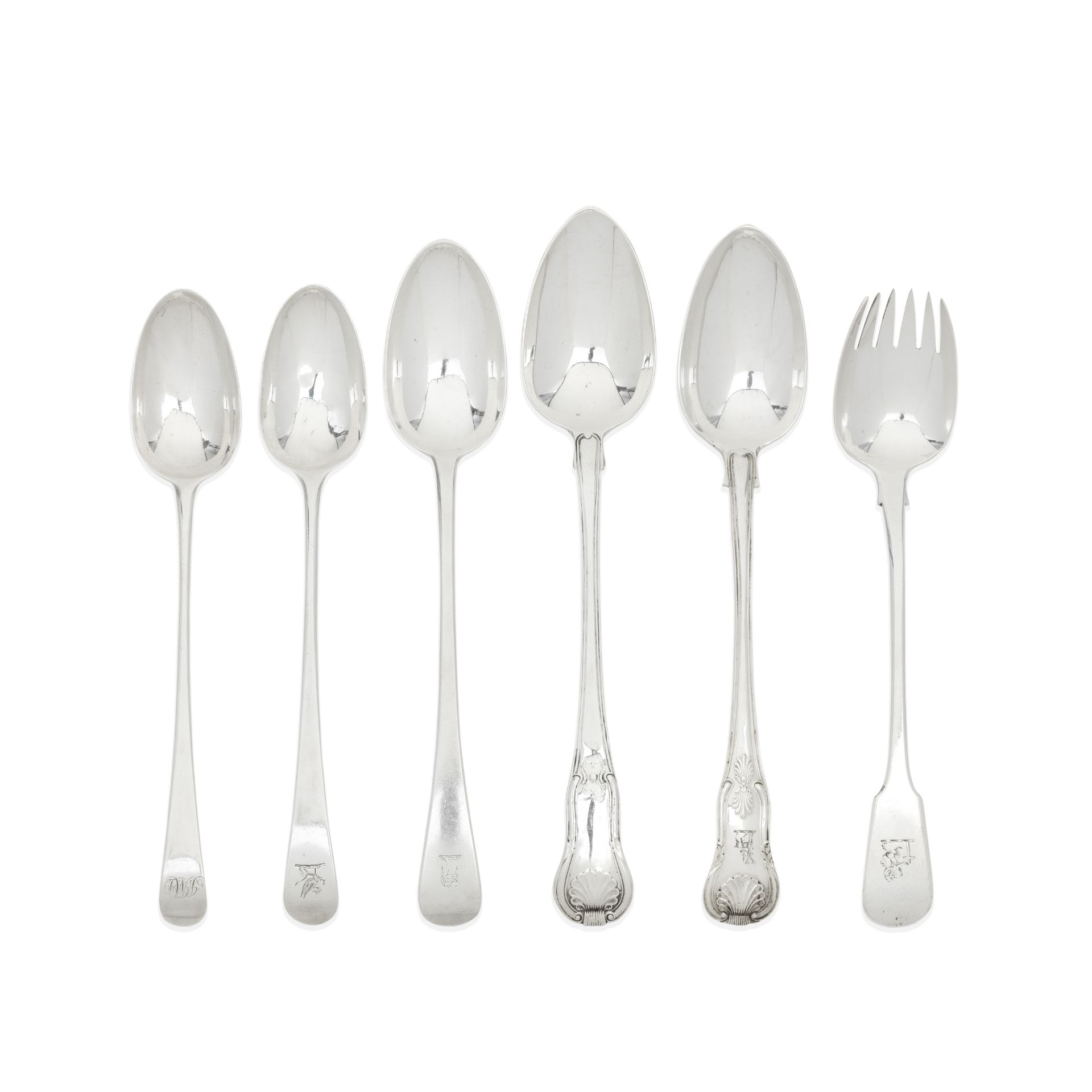 Six silver basting / serving spoons various makers, London and Dublin 1778 - 1845 (6)