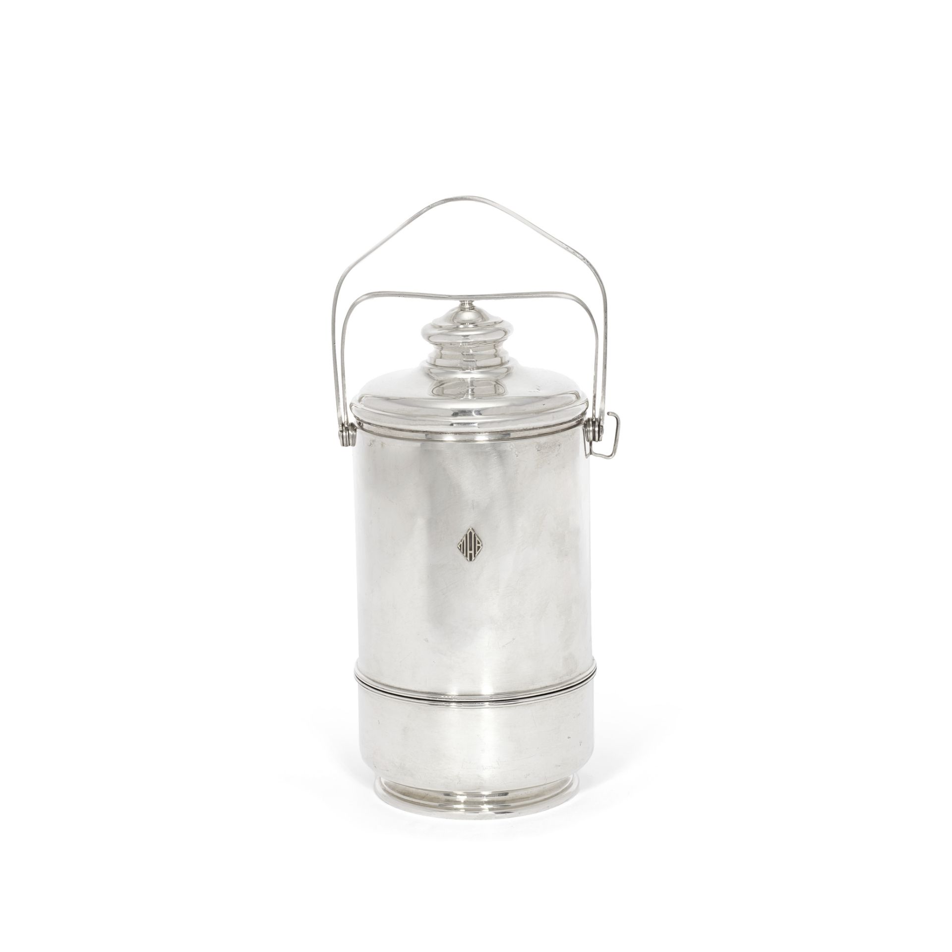 A silver thermos stamped Cartier and Sterling, also stamped with incuse number 360