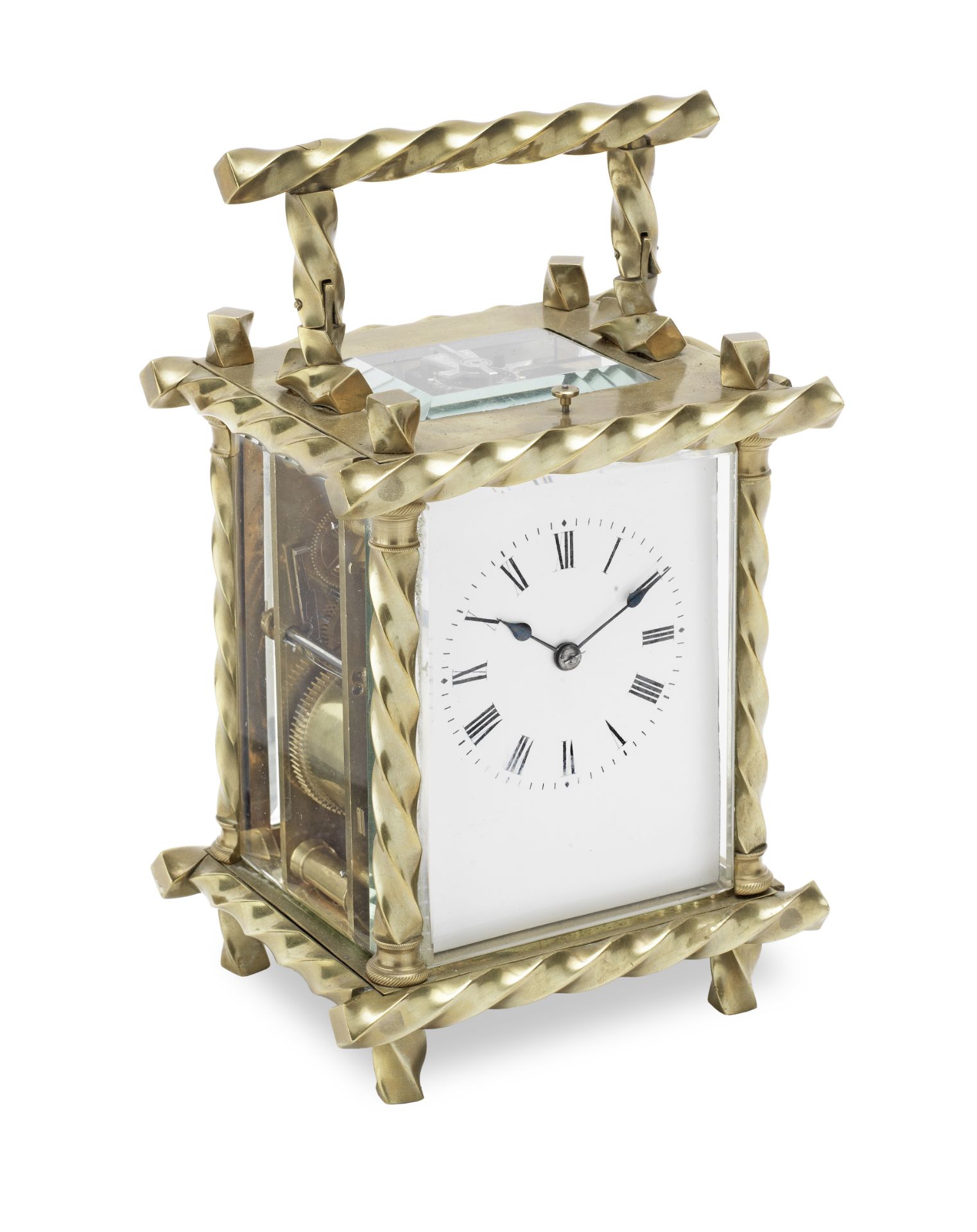 A late 19th century French brass repeating carriage clock